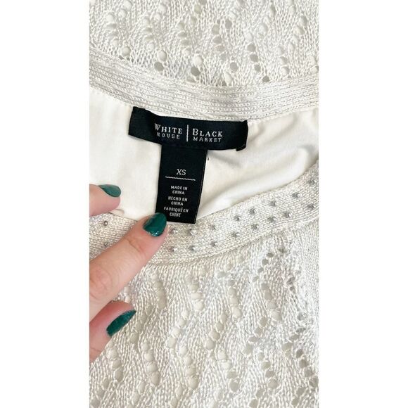 WHITE HOUSE BLACK MARKET EUC White Crochet Beaded Neck Halter Tunic XS - Picture 4 of 9